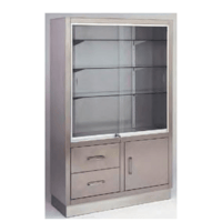 Edelstahlschrank: mit Schiebetüren oben und Schrank und Schubladen unten (160 x 40 x 100 cm)